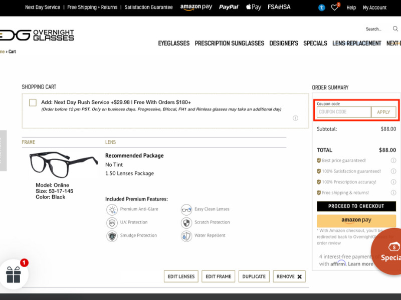 OvernightGlasses.com coupon