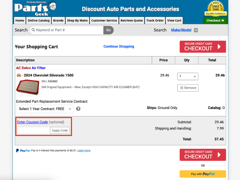 Parts Geek coupon